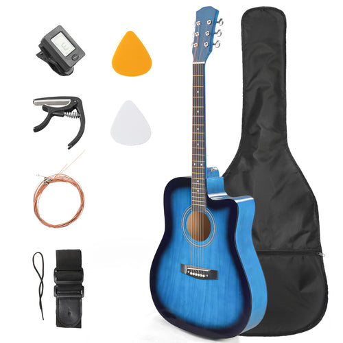 41-inch Basswood Cutaway Basswood Acoustic Folk Guitar, Matte Black/ Glossy Blue/ Glossy Pink.