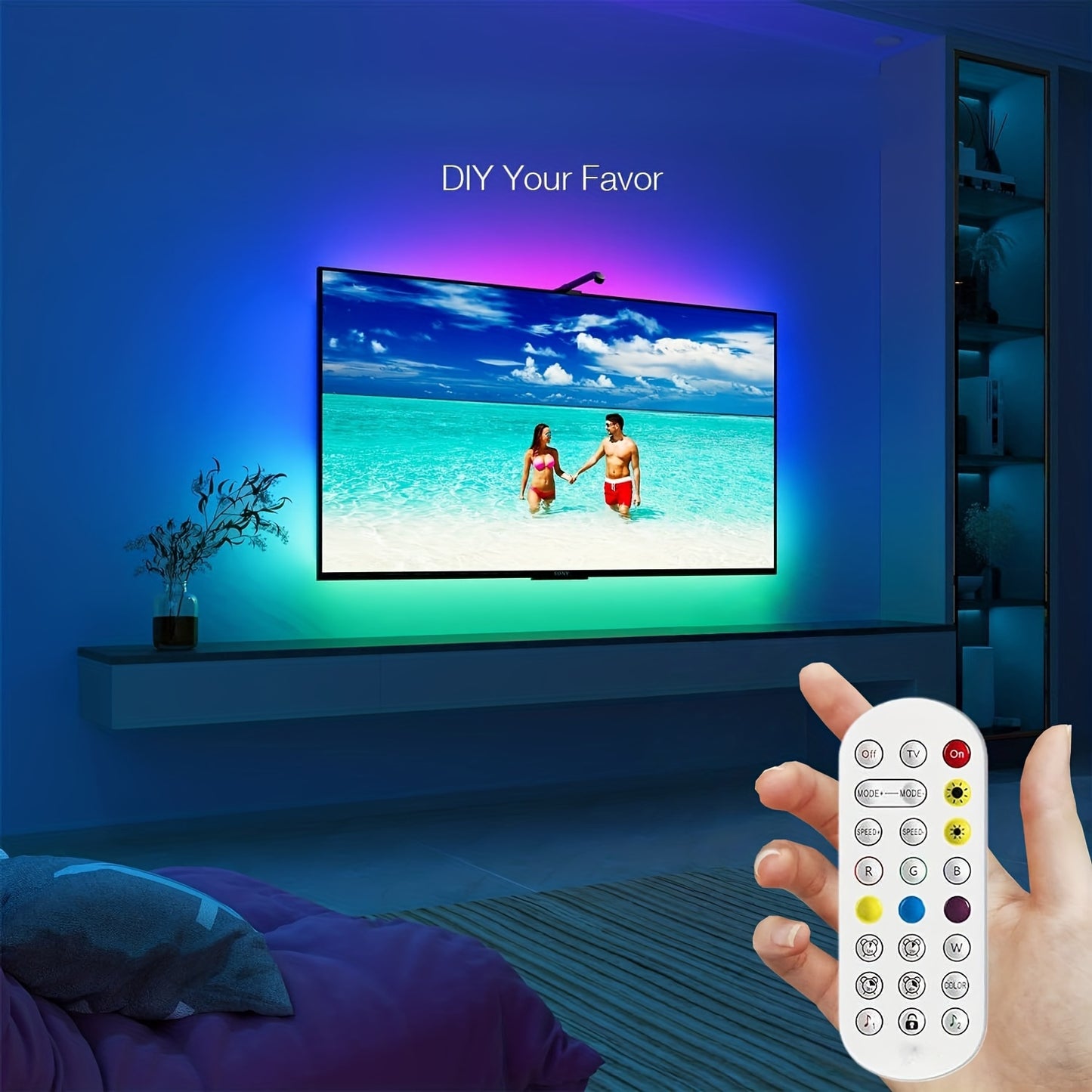 AMILL 149.6INCH LED Office Cabinet Light with TV Intelligent Fill Light, Remote Control Operation Suitable for 55-65 Inch TV, Suitable for Office TV Atmosphere Decoration