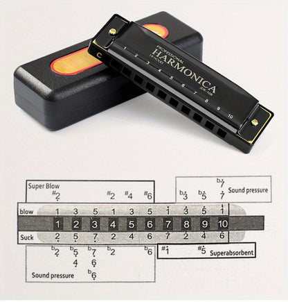 Blues Harmonica, Golden, Professional, Hole, C-Key for Blues Practice