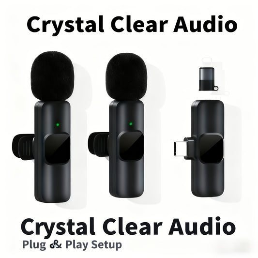 2 Wireless Lavalier Microphones - Plug-and-Play, with Noise-Canceling Chip, 8-Hour Rechargeable Battery Compatible with Type-C Phones And iPhone for Video Recording, Interviews, Podcasts, Vlogs, YouTube, And Wireless Microphone for Singing