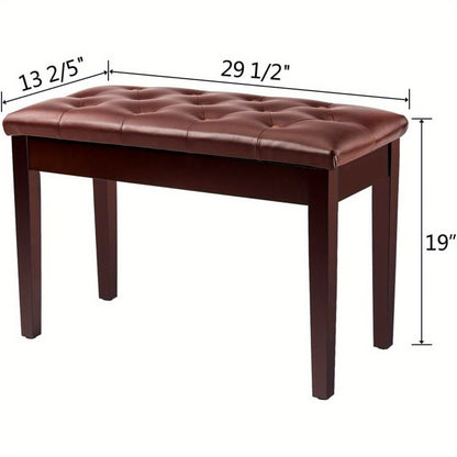 Bonnlo Wooden Double/ Duet Piano Bench with Storage and Thick Cushion Faux Leather Padded Piano Stool Artist Duet Seat- Black/ Brown Piano Chair