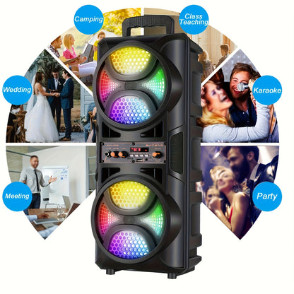 2500W Portable Wireless PA Speaker System - Double 3'' Subwoofer, Wireless 33ft Outdoor Speaker, Big Loud Large Speaker, Party Lights, USB, Radio, Stereo Sound, for Home, Party, Travel, Christmas