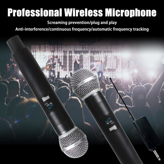 Dual-Channel Wireless Microphone System with 2 Handheld Microphones, Suitable for Events, Podcasts, Live Broadcasts, And Meetings with Low Latency (Rechargeable Version)