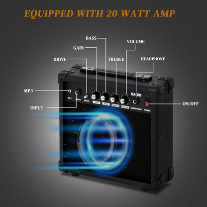 [Electric Guitar Amp Set] Black Flame Electric Guitar And Amp Set - Closed Dual - Dual Pickups, Techwood Fingerboard - Includes Gig Bag, Strap And Additions