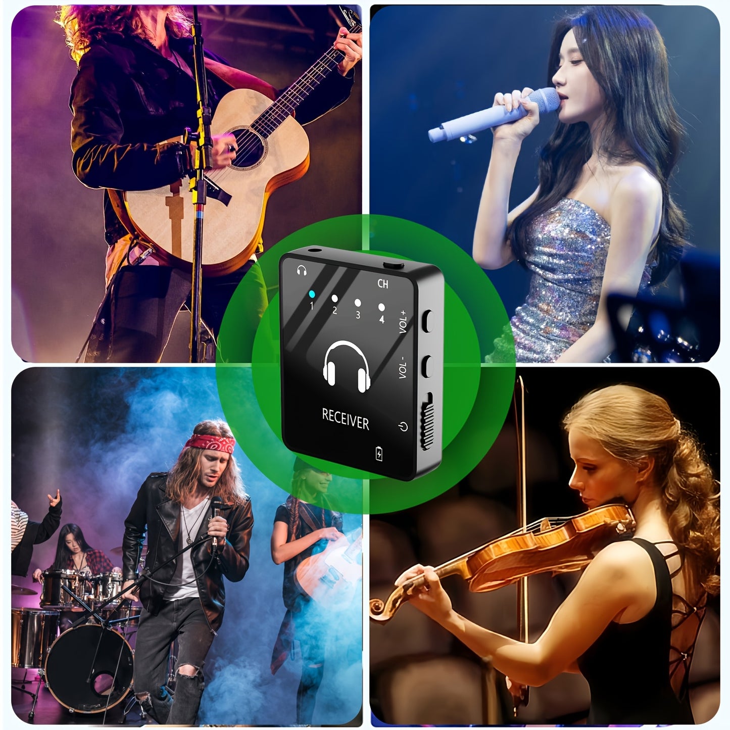 Wireless IEM System, Featuring a Wireless In-Ear Monitoring System with a Transmitter And Clip-On Receiver, Capable of Automatically Pairing with In-Ear Studio Monitors, Guitars, Djs, And Live Performance Monitoring