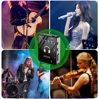 Wireless IEM System, Featuring a Wireless In-Ear Monitoring System with a Transmitter And Clip-On Receiver, Capable of Automatically Pairing with In-Ear Studio Monitors, Guitars, Djs, And Live Performance Monitoring