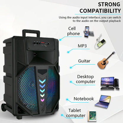 10000W Portable Wireless PA Speaker System - with Single 15 Inch Subwoofer, Outdoor Karaoke Machine W/ Microphone And Stand, DJ Lights, Support for USB/TF/AUX/FM/TWS, Rolling Wheels, for Party And Church