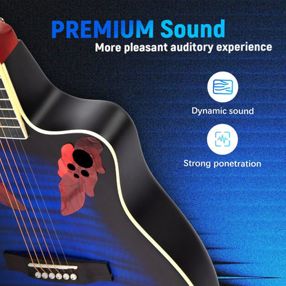 Acoustic Guitar, Blue, Full Size, BONNLO, 41In, Cutaway for Lessons and Practice