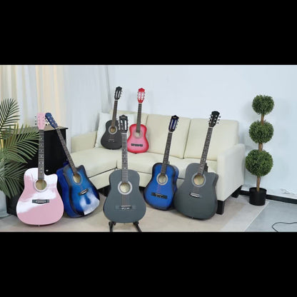 41-inch Basswood Cutaway Basswood Acoustic Folk Guitar, Matte Black/ Glossy Blue/ Glossy Pink.