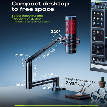 360-Degree Microphone Boom Arm with Foldable Desk Mount and Screw Adapter
