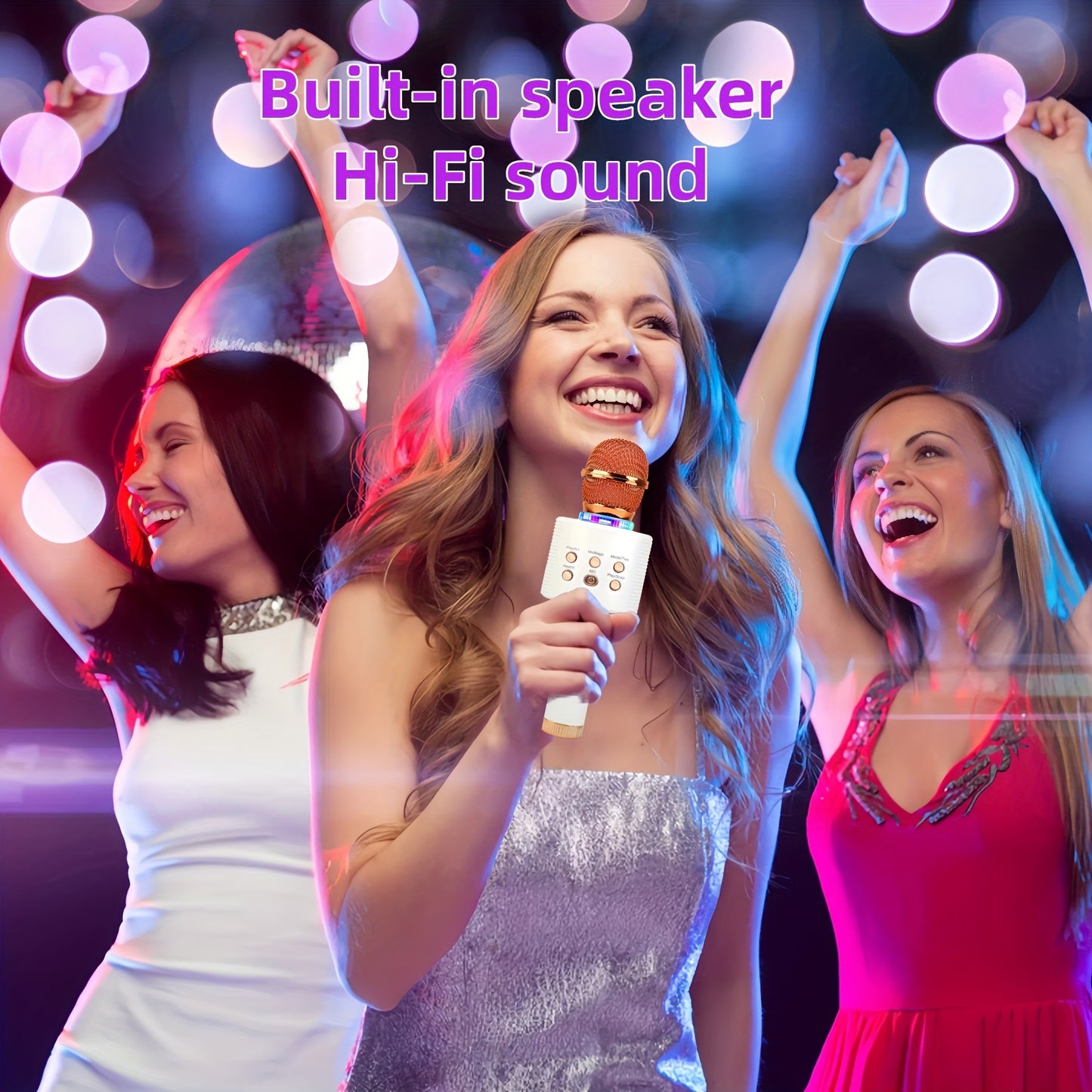 Wireless Karaoke Microphone Speaker with LED Lights And Fun Voice Changer - Portable Singing Mic for Outdoor Parties And Family Gatherings, Stereo Home Karaoke for Travel, Car, And Camping - Fun Summer Party Accessory, Birthday Gift