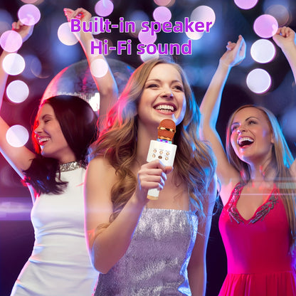 Wireless Karaoke Microphone Speaker with LED Lights And Fun Voice Changer - Portable Singing Mic for Outdoor Parties And Family Gatherings, Stereo Home Karaoke for Travel, Car, And Camping - Fun Summer Party Accessory, Birthday Gift