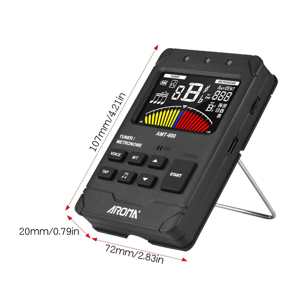 Chromatic Instrument Tuner, USB-C, Rechargeable, 3-In-1 for Guitar and Bass Tuning
