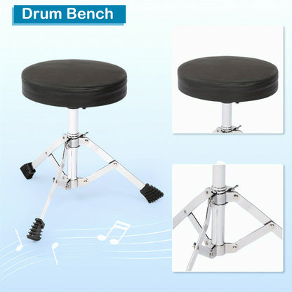 5-Piece Beginner Acoustic Drum Set with Stool, Pedal, Sticks and Wrench