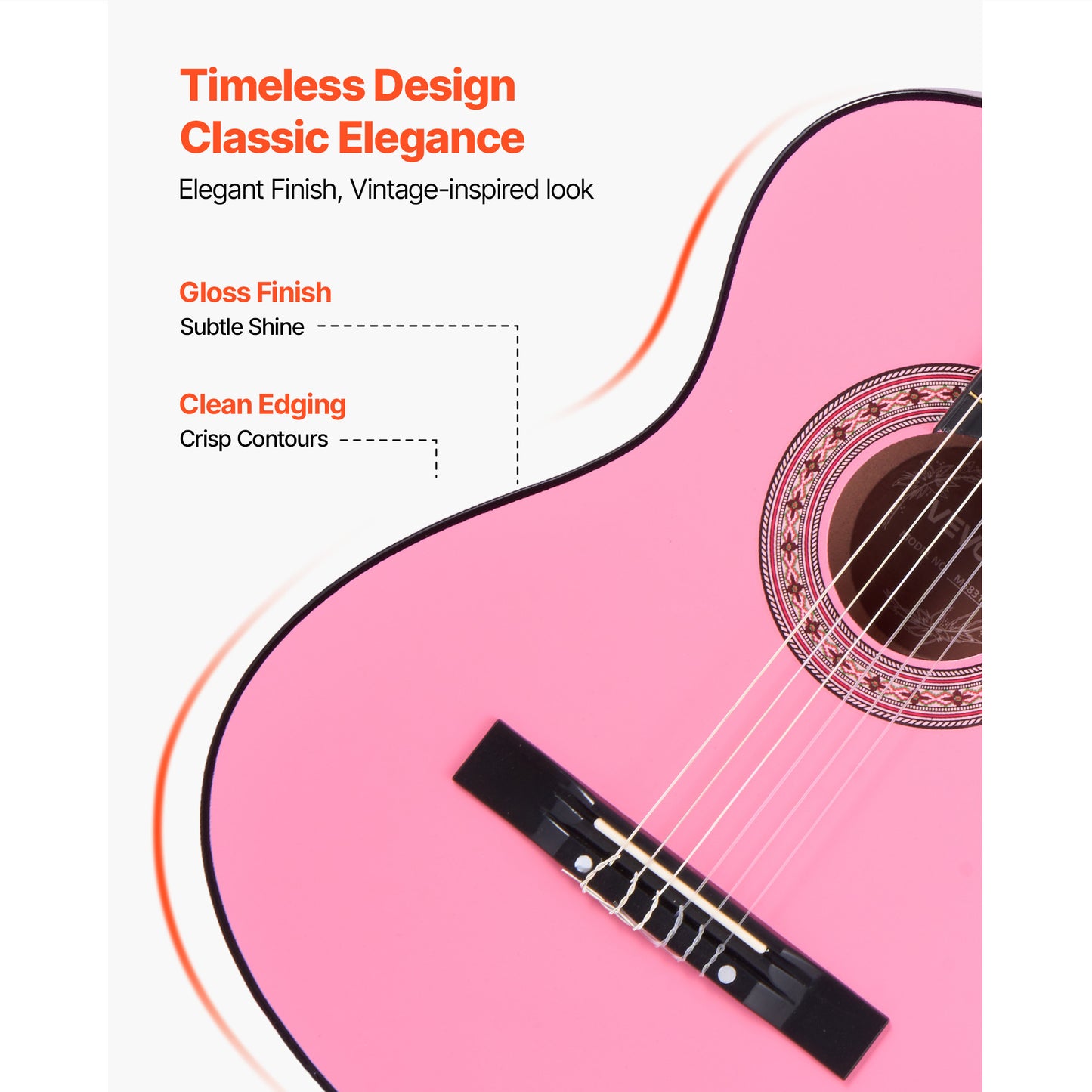 VEVOR Classical Guitar 38 in Guitar Beginner Starter Kit Nylon Strings Black/Natural Color/Blue/Pink/Sunrise Color