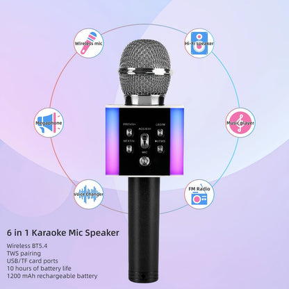 6-in-1 Wireless Karaoke Microphone Speaker with LED Lights and TWS