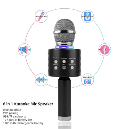 6-in-1 Wireless Karaoke Microphone Speaker with LED Lights and TWS