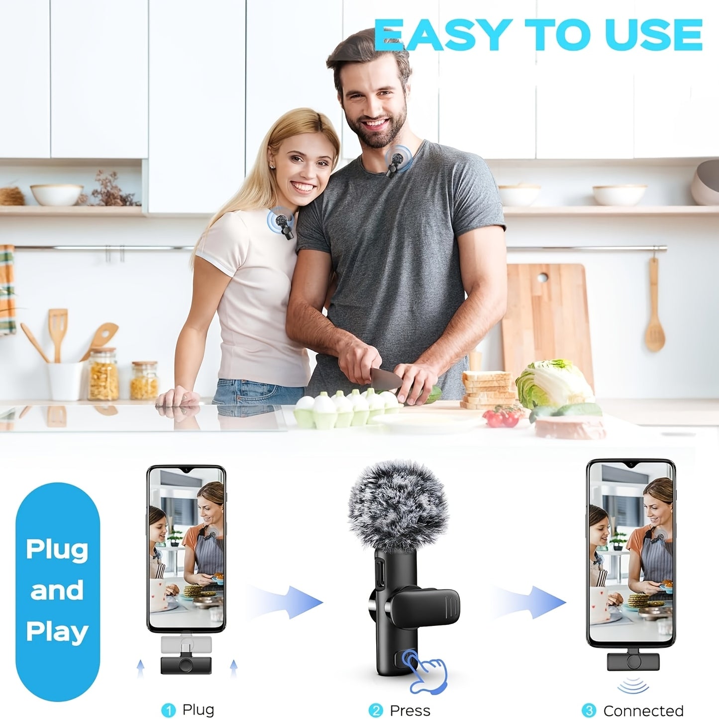 2pcs Wireless Lapel Microphone Set with 4 Accessories - Noise-Canceling, Plug-and-Play Mini Microphones - Dual Interface Conversion - Ideal for Video Conferences, Podcasting, Online Streaming, And Outdoor Recording - The Perfect Surprise Gift -