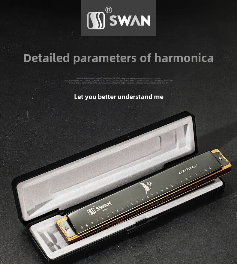 SWAN 28-Hole Chromatic Harmonica In C Key Wide Sound Range High-end Adult Heavy Sound Professional Performance 28-Hole Alphabet Beginner Model- Black Chromatic C Tuning