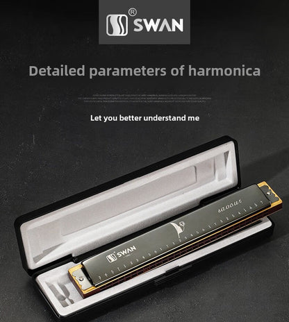 SWAN 28-Hole Chromatic Harmonica In C Key Wide Sound Range High-end Adult Heavy Sound Professional Performance 28-Hole Alphabet Beginner Model- Black Chromatic C Tuning