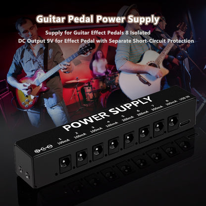 Guitar Pedal Power Supply, Portable, USB-C, USB, Effects for Powering Guitar Effects