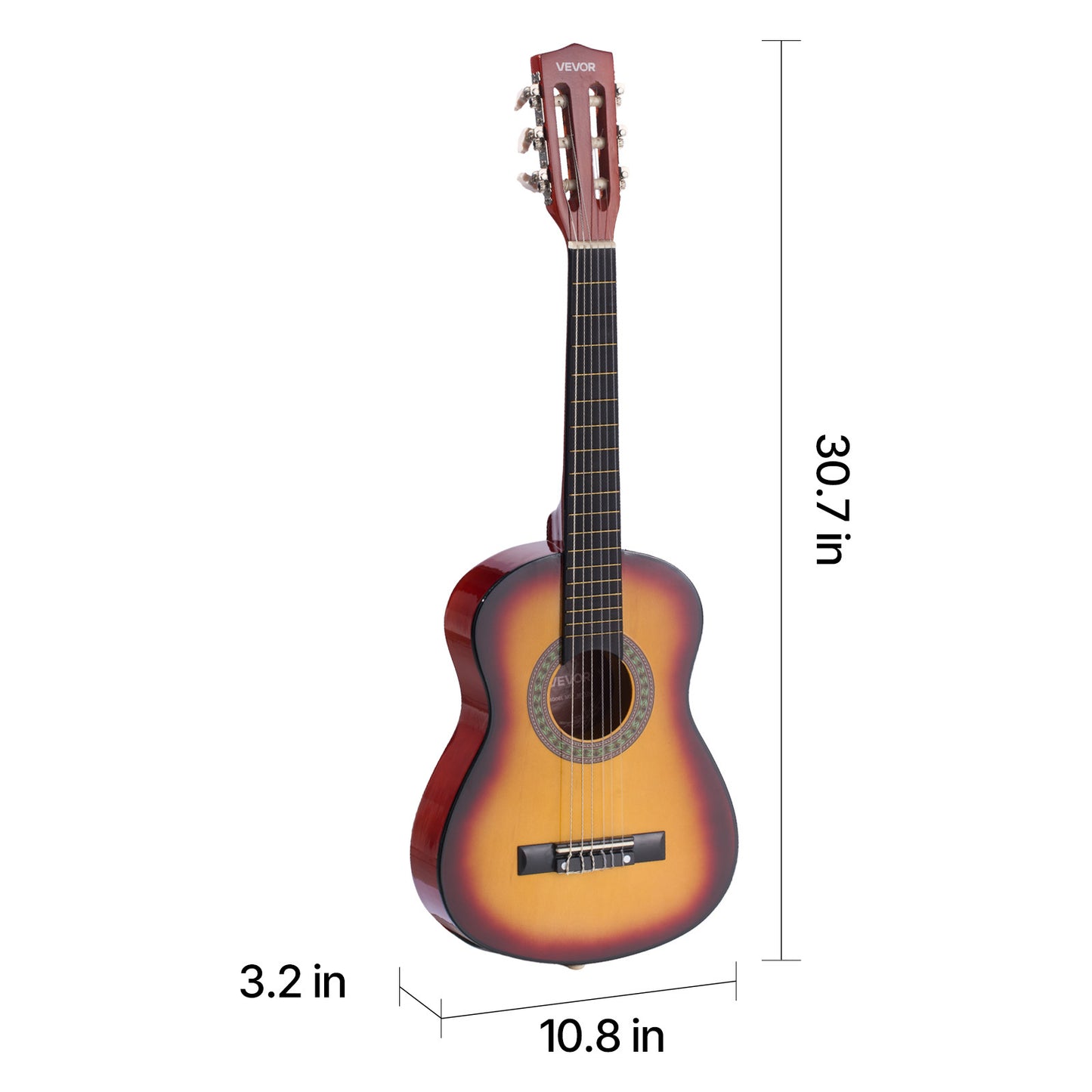 VEVOR Classical Guitar 30 in Guitar Beginner Starter Kit Nylon Strings Sunburst Sunrise Color/Black/Natural Color/Pink