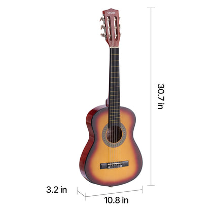 VEVOR Classical Guitar 30 in Guitar Beginner Starter Kit Nylon Strings Sunburst Sunrise Color/Black/Natural Color/Pink