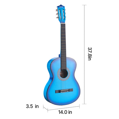 VEVOR Classical Guitar 38 in Guitar Beginner Starter Kit Nylon Strings Black/Natural Color/Blue/Pink/Sunrise Color