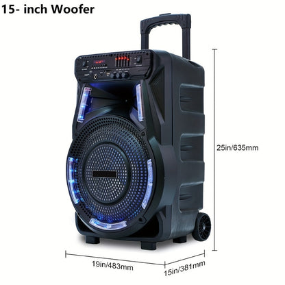 Portable PA Speaker, 15-inch Woofer, Sound Activated, Remote Control, Wireless for Parties