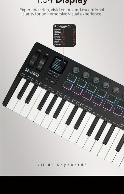MIDI Keyboard Controller, Wireless, 37 Keys, M-VAVE, SMK37PRO for Music Production