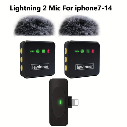 Lewinner New Wireless Lavalier Microphone, 48kHz CD Quality Sound, Professional Noise Reduction Lapel Mic, Wireless Microphone for Vlogging, for Smartphone, Tablet, Laptop.