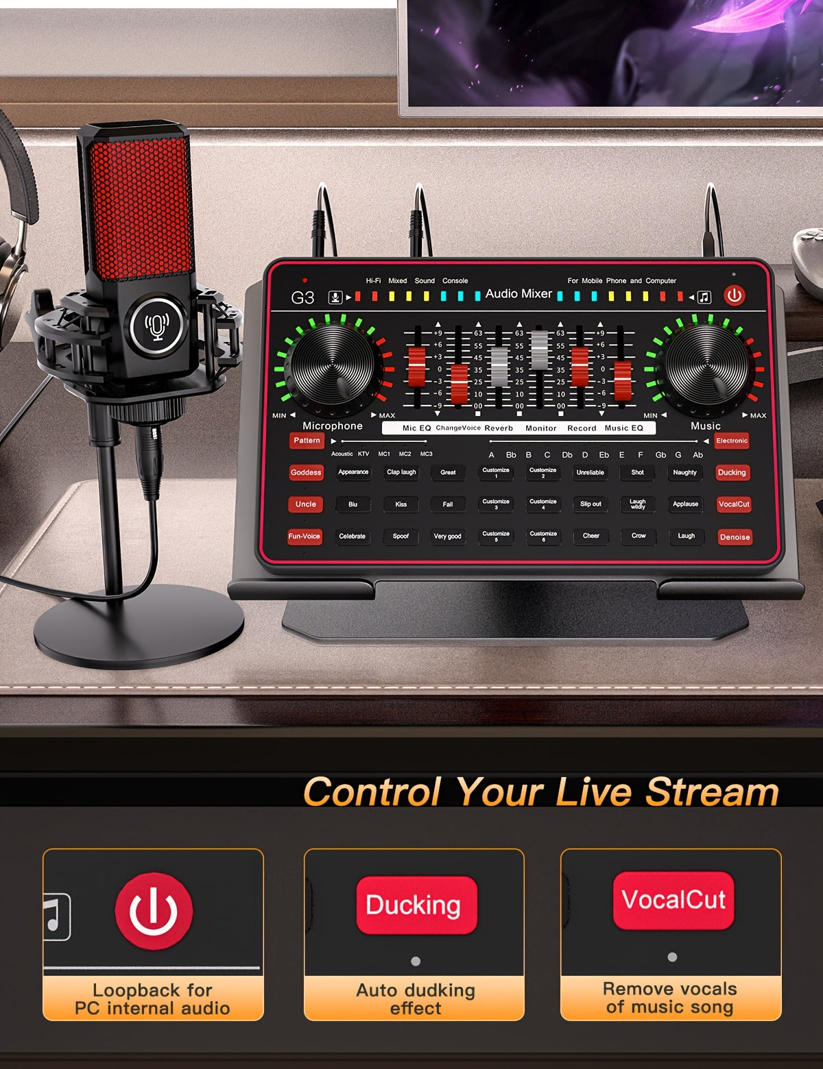 Professional Mixer, Suitable For Laptops, Mobile Phones, Game Recording, Streaming Podcasts, Internet Celebrities, Anchors, Live Streaming, Recording, Karaoke Video Studio Podcast Equipment Bundle, Condenser Mic, Dynamic Microphone, Sound Card