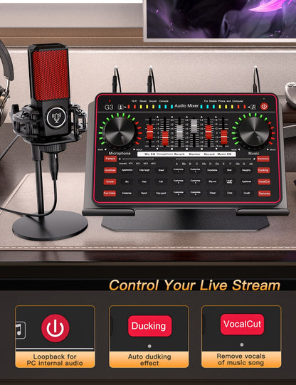 Professional Mixer, Suitable For Laptops, Mobile Phones, Game Recording, Streaming Podcasts, Internet Celebrities, Anchors, Live Streaming, Recording, Karaoke Video Studio Podcast Equipment Bundle, Condenser Mic, Dynamic Microphone, Sound Card