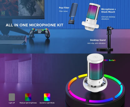 USB RGB Condenser Microphone with Gain, Touch Mute and Monitoring
