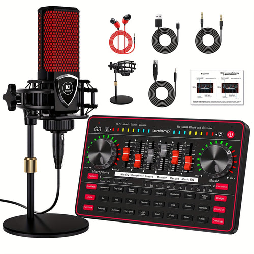 Professional Mixer, Suitable For Laptops, Mobile Phones, Game Recording, Streaming Podcasts, Internet Celebrities, Anchors, Live Streaming, Recording, Karaoke Video Studio Podcast Equipment Bundle, Condenser Mic, Dynamic Microphone, Sound Card