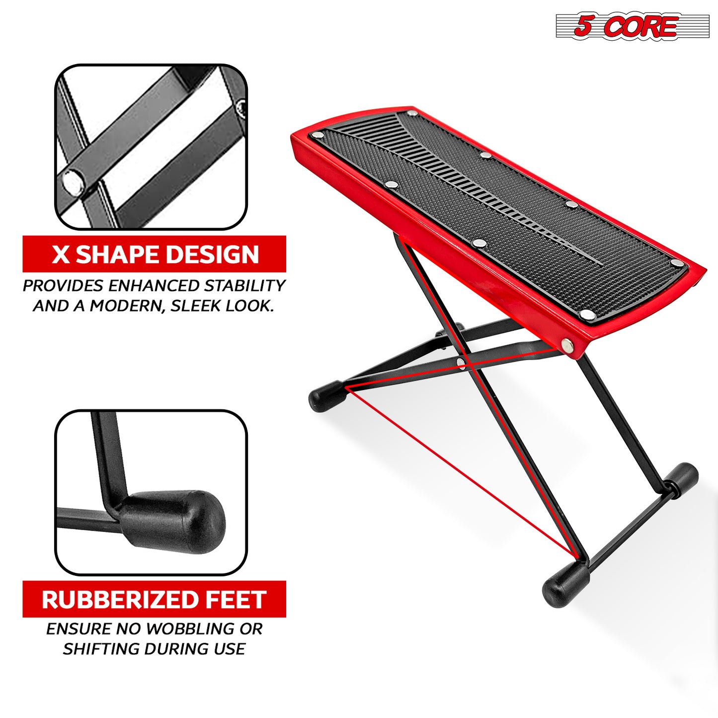 5 Core Guitar Foot Stool Height Adjustable Folding Leg Rest Portable Classical Footrest