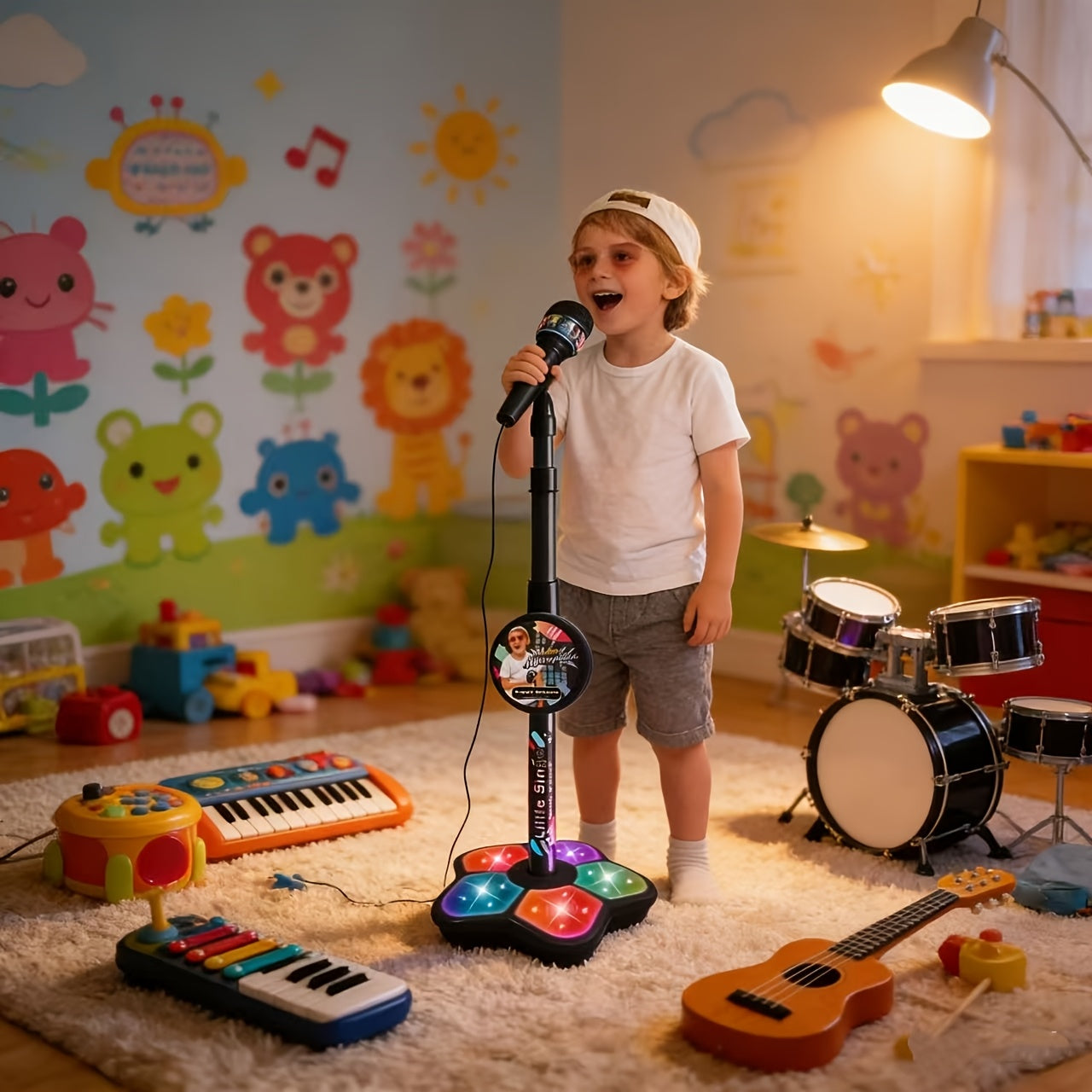 Microphone Amplification Music Microphone with Stand Plastic Lightweight Microphone, Suitable for Valentine'S Day Birthday Gifts