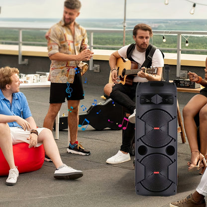 Portable Wireless PA Speaker System - Built-In Rechargeable 1800Mah Battery Outdoor Wireless Party Speaker Portable PA System W/ Subwoofer, Wired Microphone, Party Lights, USB/AUX/FM Radio DJ