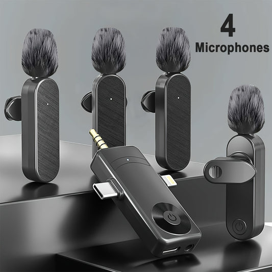 Lewinner Wireless Lavalier Microphone, Includes Windproof Foam Cover, Clip-on Microphone, Wireless Microphone for Vlogging, Suitable for iPhone, Android Phones, Computers, Cameras