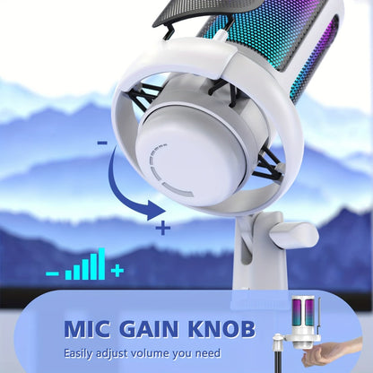 USB RGB Condenser Microphone with Gain, Touch Mute and Monitoring