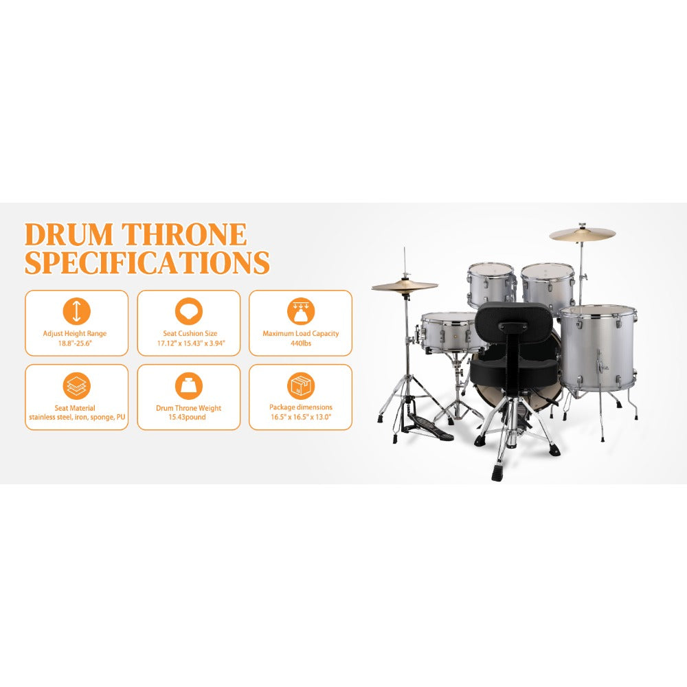 Drum Throne with Backrest, Hydraulic Drum Stool Adjustable Height, Heavy Duty Hydraulic Drum Seat Saddle Design for Drummers Black