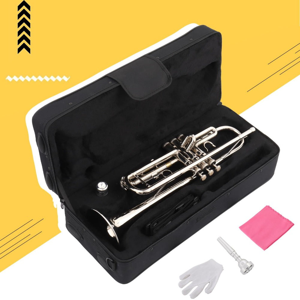 B-Flat Trumpet, 49 cm, 8.6 cm, Silver, Concert, Band for School Band
