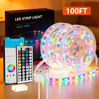 Smart LED Light Strip, 50/100-Foot RGB Set with App, Timer and Music Sync