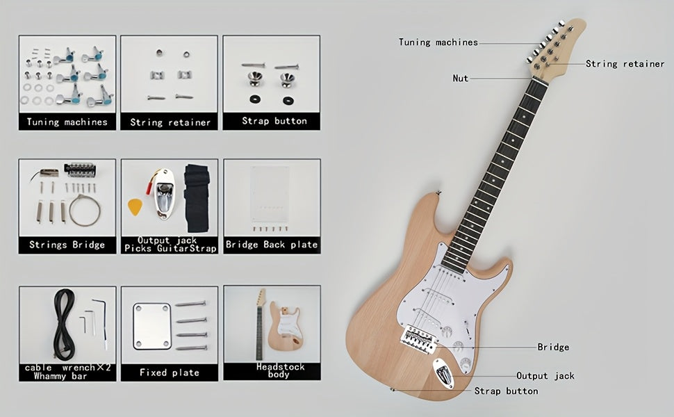 Glarry DIY GST Style Electric Guitar Kit, 6-String, with Mahogany Body, Maple Neck, Wood Finish for DIY Unique Guitar, Festival/Birthday Gift for Music Lover