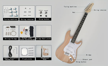 Glarry DIY GST Style Electric Guitar Kit, 6-String, with Mahogany Body, Maple Neck, Wood Finish for DIY Unique Guitar, Festival/Birthday Gift for Music Lover