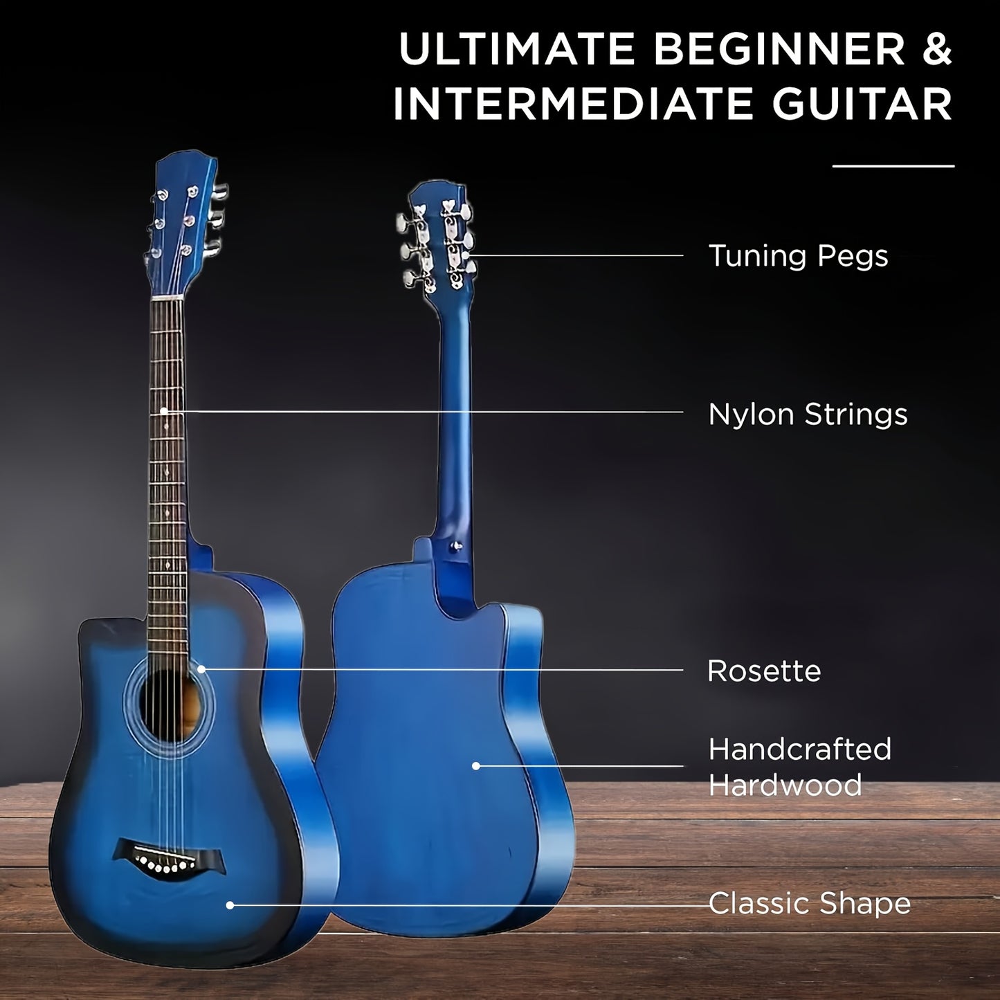 38-Inch Basswood Acoustic Guitar Suitable for Beginners - Full-Size Folk Style Guitar with Wood Sound, Basswood Body, Ideal for Practice & Performance (wood/black Optional)