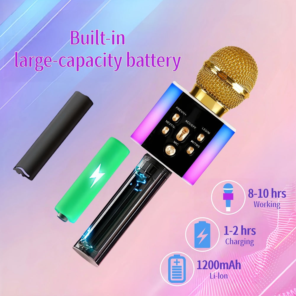 6-in-1 Wireless Karaoke Microphone Speaker with LED Lights and TWS