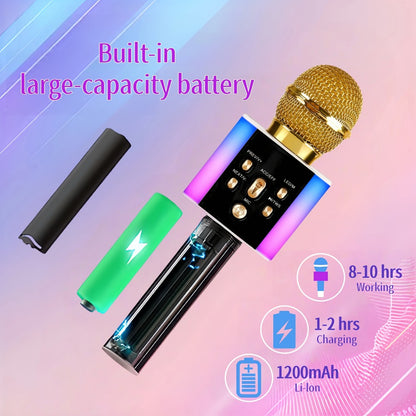 6-in-1 Wireless Karaoke Microphone Speaker with LED Lights and TWS