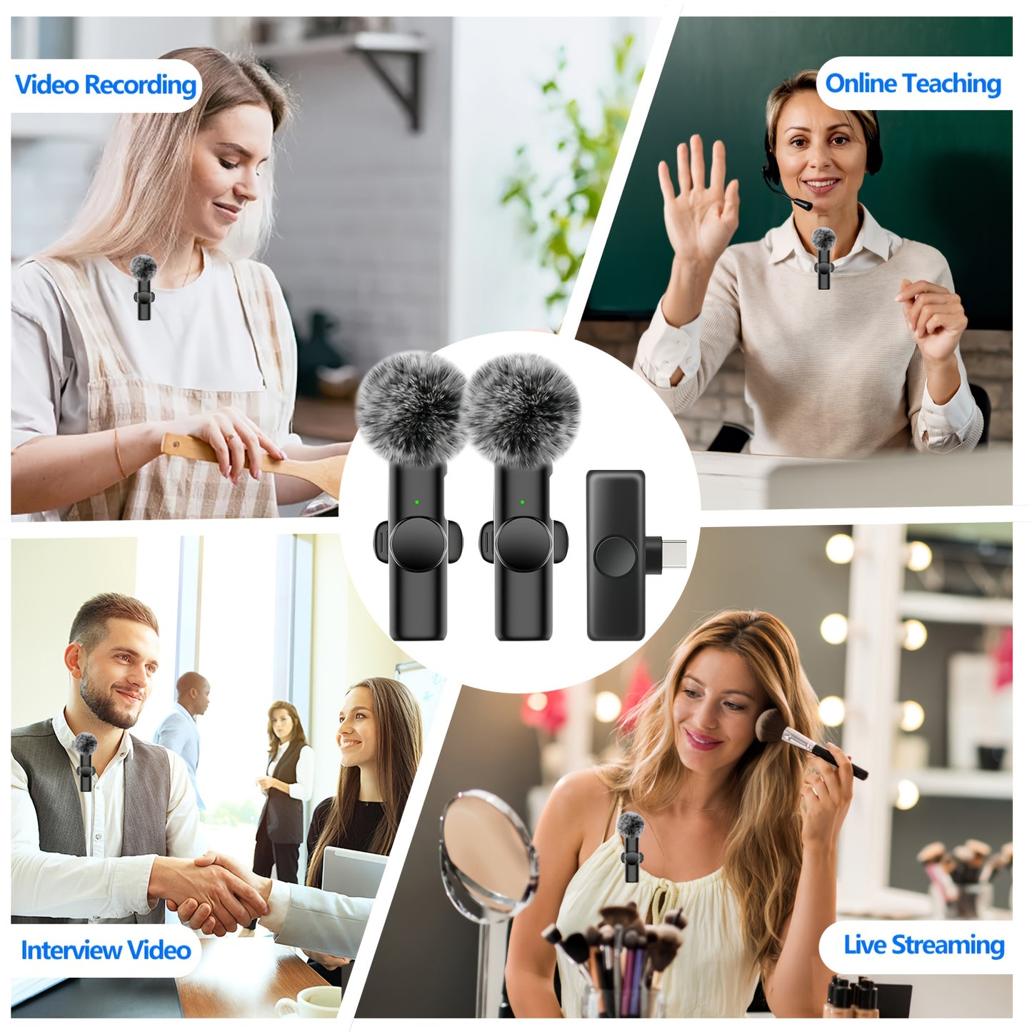 Items! Wireless Microphone, Professional Noise Cancelling Clip on Mic, USB-C Rechargeable, Plug And Play, Suitable for Content Creator Equipment, Video Recording, Interviews, Gaming Mic, Singing Microphone, Phone Microphone