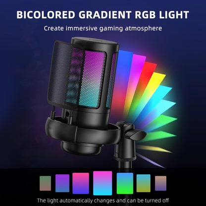 Recording Microphone, USB, RGB, USB-C, Computers, Ideal for Recording and Streaming